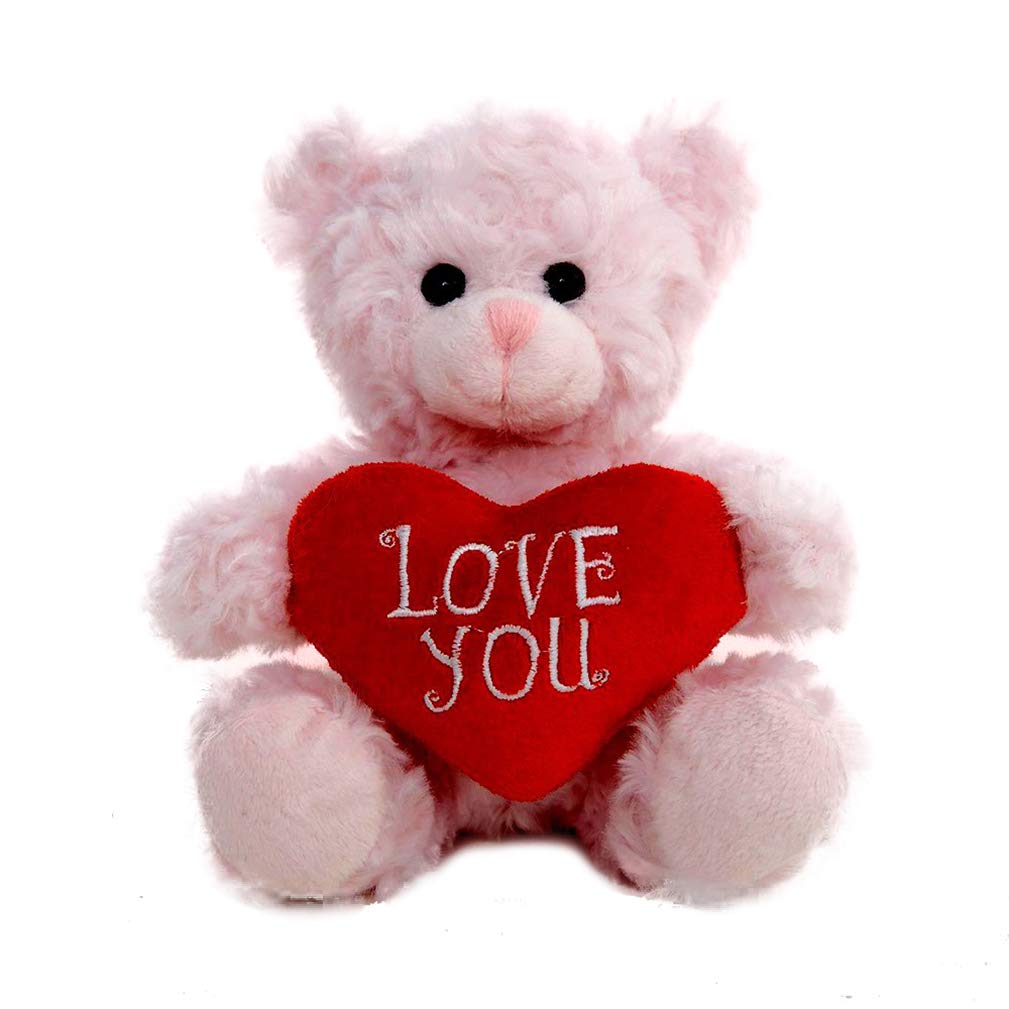 Made By Aliens Plush Stuffed Animal Pink Heart Bear - Love You Bears- Toy For Kids & Adults Valentine'S Day - Embroidered Heart
