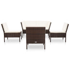 vidaXL Outdoor Patio Lounge Set with Cushions - 6 Piece, Poly Rattan, Brown, Modular Design, Weather-Resistant, Comfortable and Modern Seating.