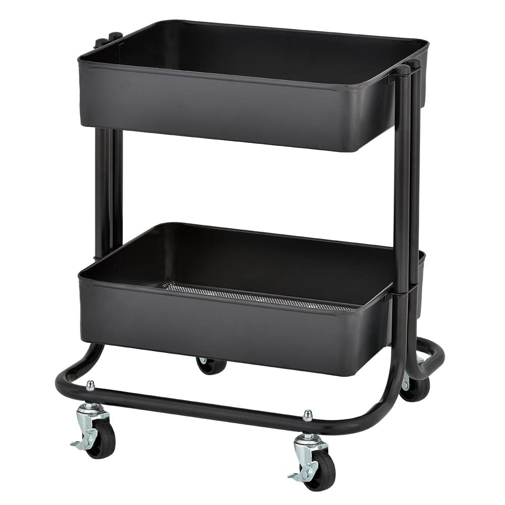 ECR4Kids 2-Tier Metal Rolling Utility Cart - Under Desk Office Storage, Multipurpose Mobile Organizer, Black