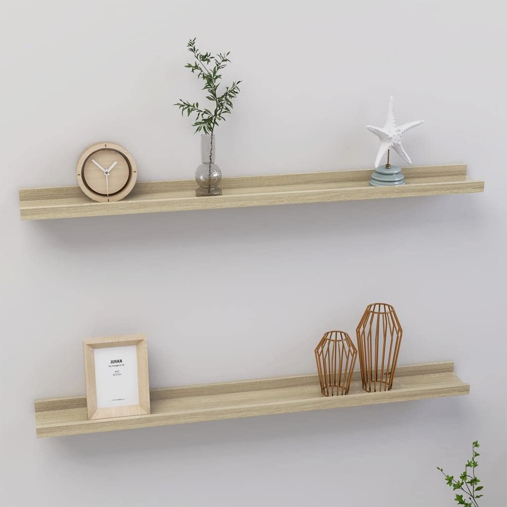 vidaXL Wall-Mounted Shelves, 2 pcs in Sonoma Oak, 31.5&quot;x3.5&quot;x1.2&quot;, Modern MDF Construction, Room Decor and Storage Solution