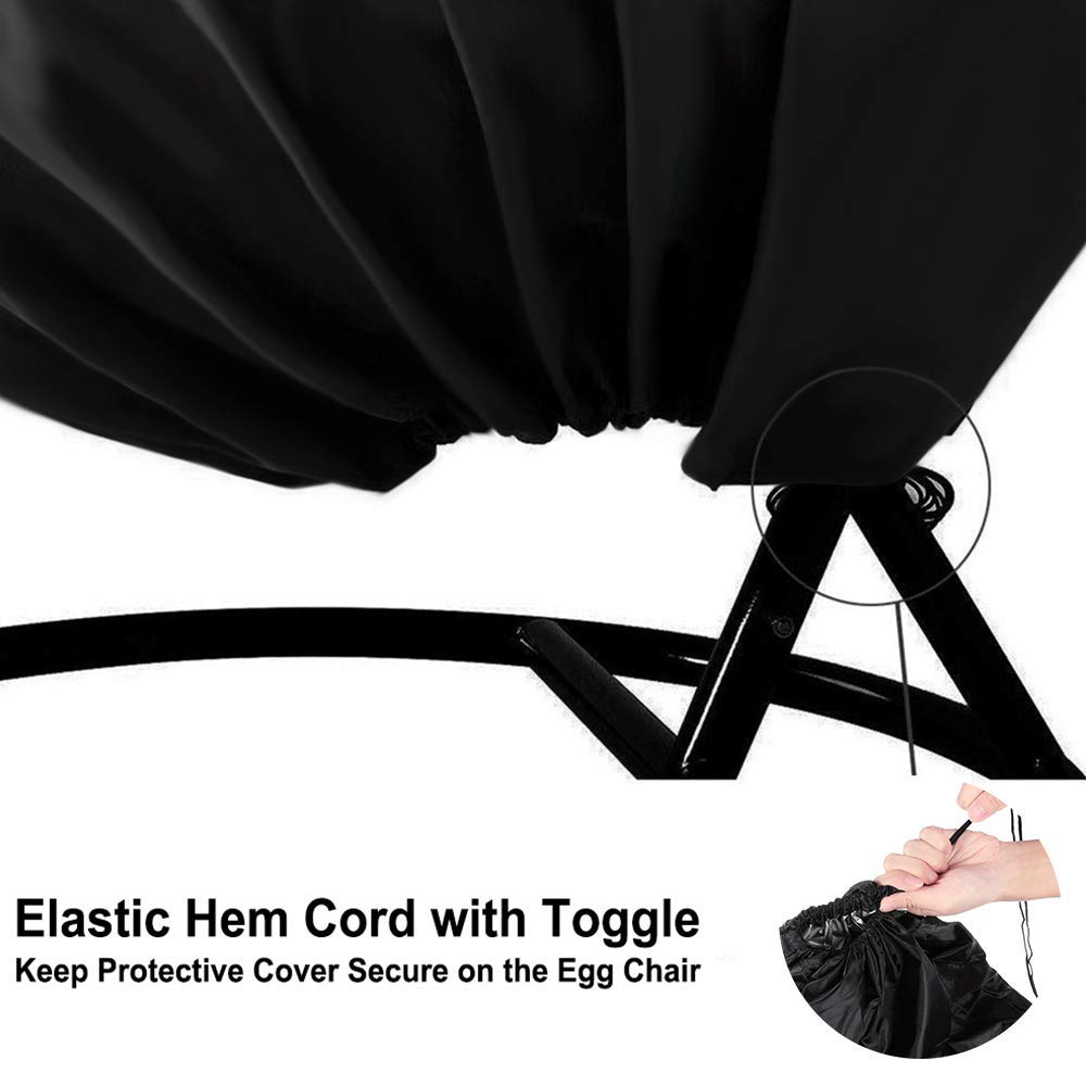 ?Upgraded?Patio Egg Chair Covers With Zipper, Wicker Egg Swing Chair Covers, Waterproof Heavy Duty Weather Resisatnt Outdoor Chair Cover, Windproof Hanging Chair Cover, 75' X 45', Black, 1 Pack
