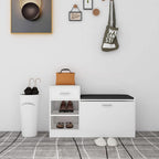 vidaXL Modern White Shoe Bench with Faux Leather Seat, Ample Storage Space, Made from Resistant Engineered Wood, MDF - 37.2"x12.2"x22.4" Dimensions