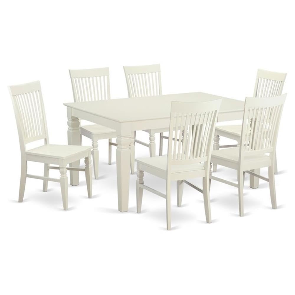 East West Furniture WEST7-WHI-W 7 Piece Kitchen Table & Chairs Set Consist of a Rectangle Dining Room Table with Butterfly Leaf and 6 Dining Chairs, 42x60 Inch, Linen White