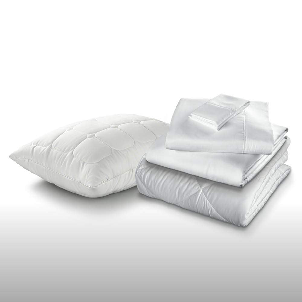 Fabrictech International Sleep Kit 5-Piece Bedding Package, Includes Comforter, Sheet Set & 1 Pillow, Twin XL, White (PCSMFBB-TX-WH