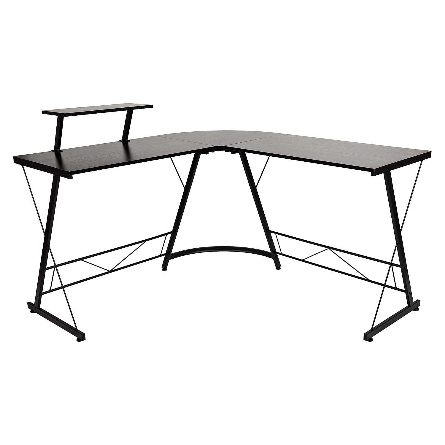 Flash Furniture Ginny Corner Desk - Black/Black Space Saving L-Shaped Gaming Desk with Monitor Shelf - 71.5&quot; 2-Tier Computer Desk, Home Office Desk, Easy Assembly