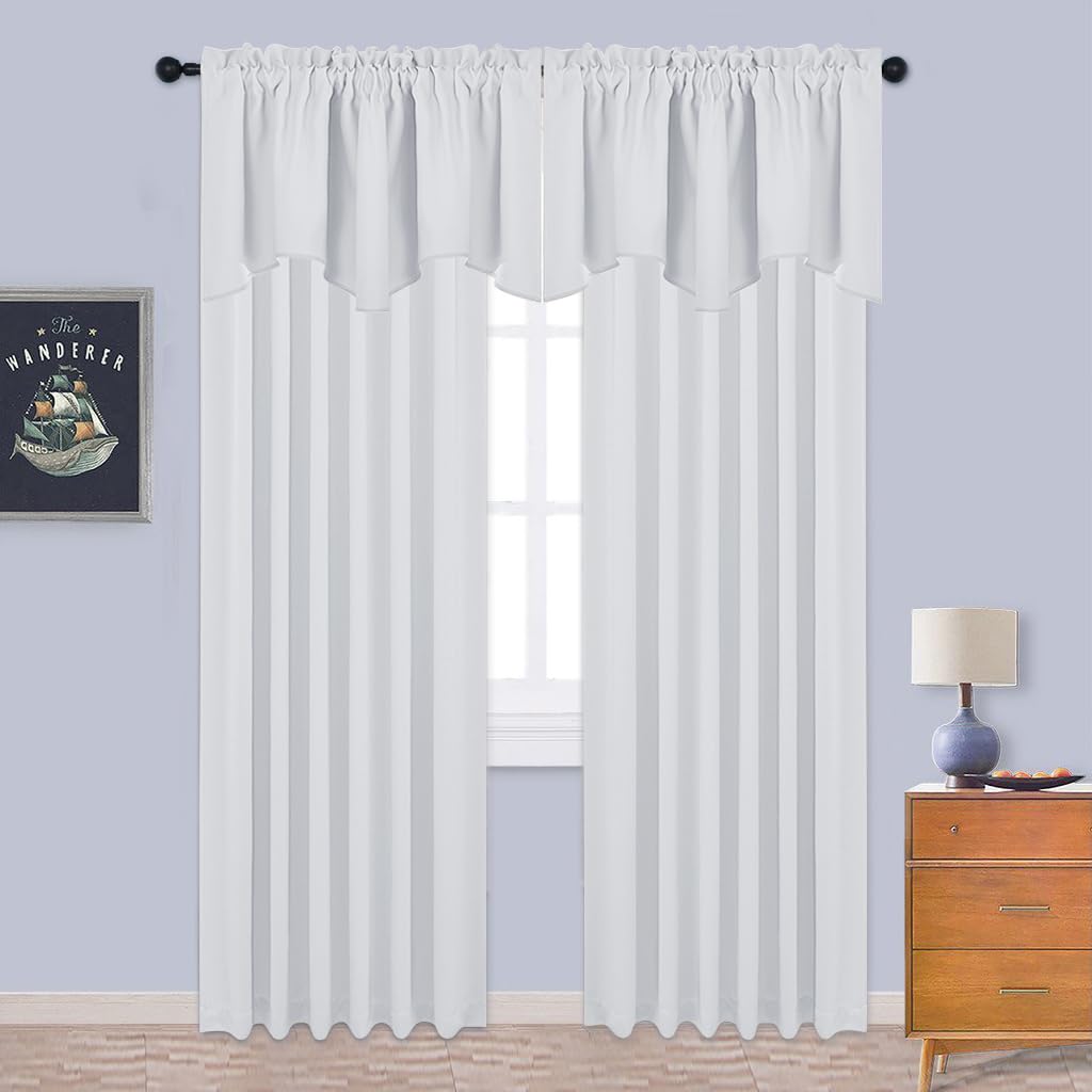 Nicetown Bathroom Valances For Small Windows, Rod Pocket Elegant 52 Inches By 18 Inches Scalloped Valance Curtain Panel For Livi