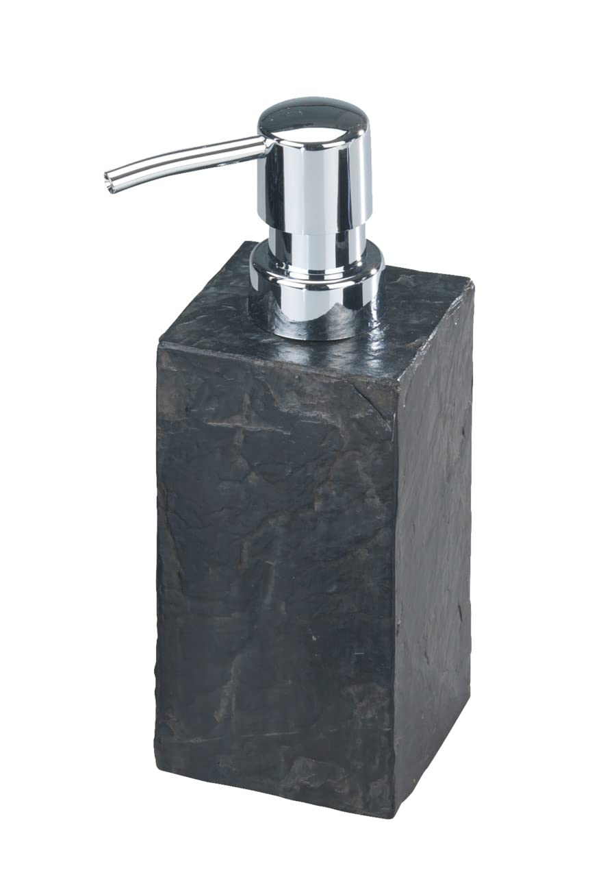 WENKO Slate Rock Soap Dispenser, Refillable Hand Soap Dispenser for Bathroom, Countertop Dispenser Suitable for Liquid Hand Soap