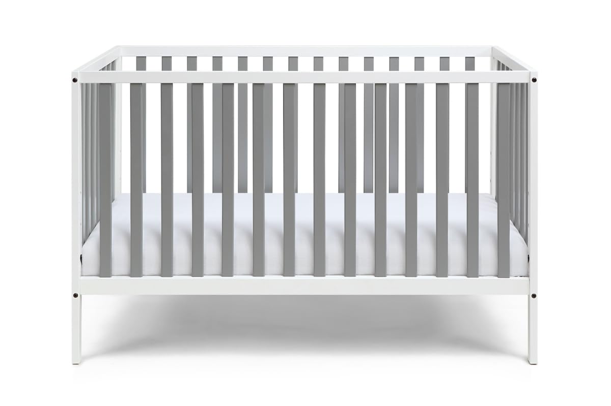 HomeRoots 530231 Solid & Manufactured Wood Standard Three in One Convertible Crib Gray & White