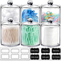 SheeChung 6 Pack Qtip Dispenser Apothecary Jars Bathroom with Labels - Qtip Holder Storage Canister Clear Plastic Acrylic Jar fo