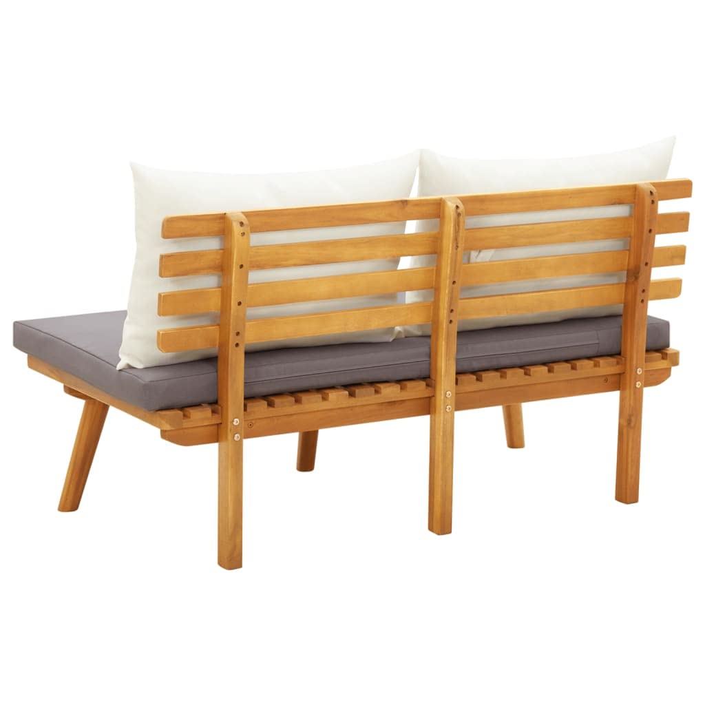 vidaXL Patio Bench 45.3 with Cushions - Solid Acacia Wood - Light Wood & Dark Grey Cushions - Easy Assemble - Outdoor Use
