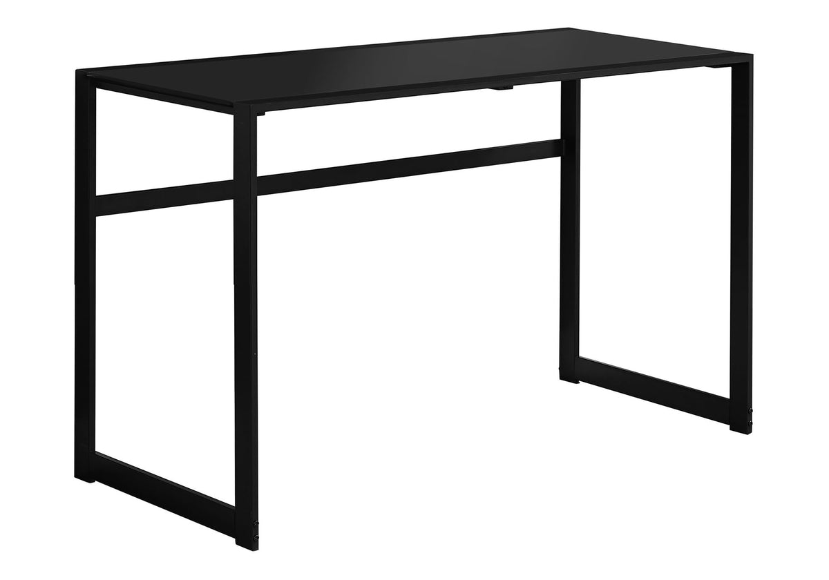 Monarch Specialties Study Laptop Table for Home & Office-Tempered Glass Top Computer Desk-Metal Legs, 48' L, Black