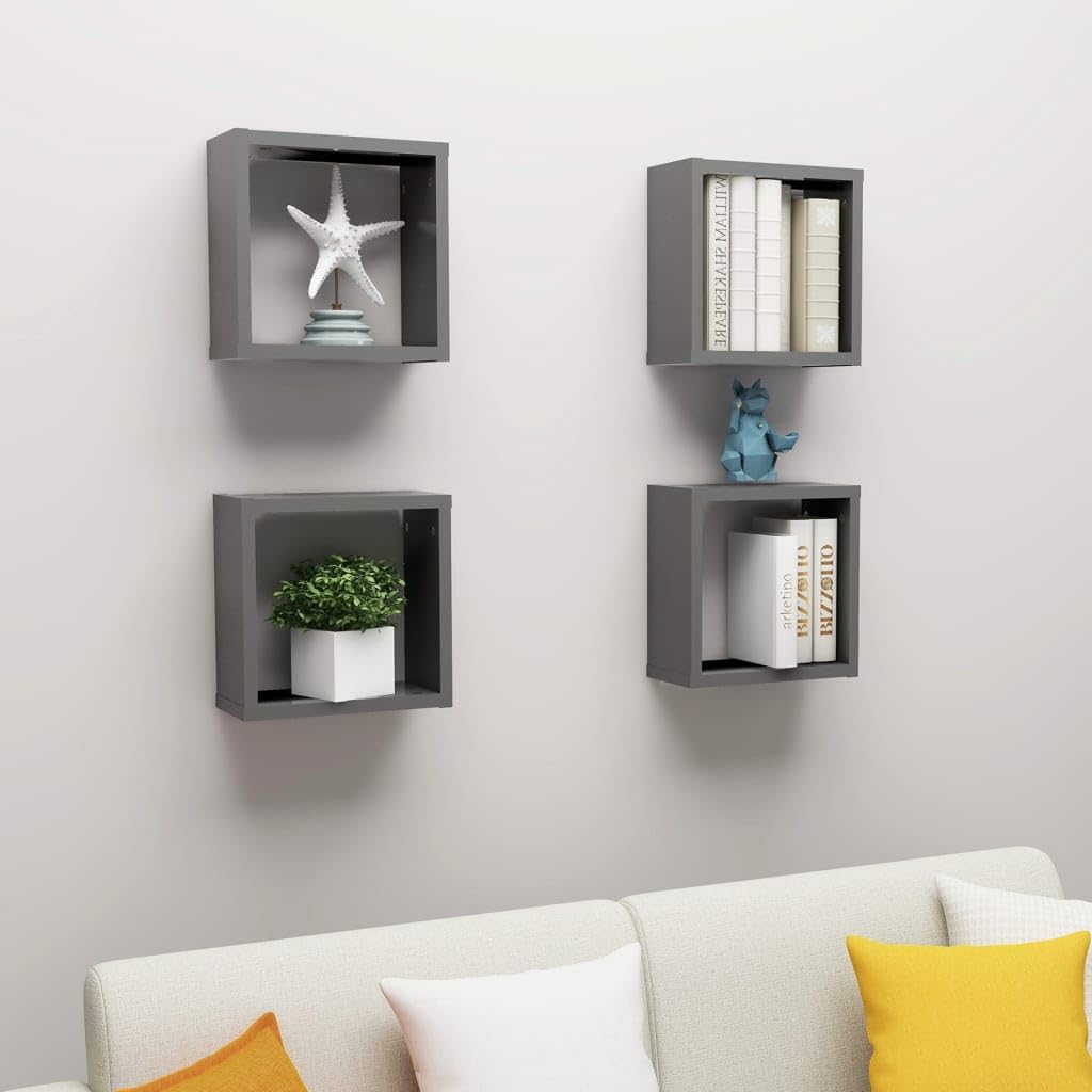 vidaXL Cube Wall Shelves 6 pcs, Grey, 30 x 15 x 30 cm