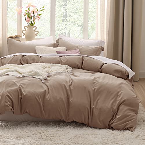Bedsure Khaki Duvet Cover Queen Size - Soft Prewashed Queen Duvet Cover Set, 3 Pieces, 1 Duvet Cover 90X90 Inches With Zipper Cl