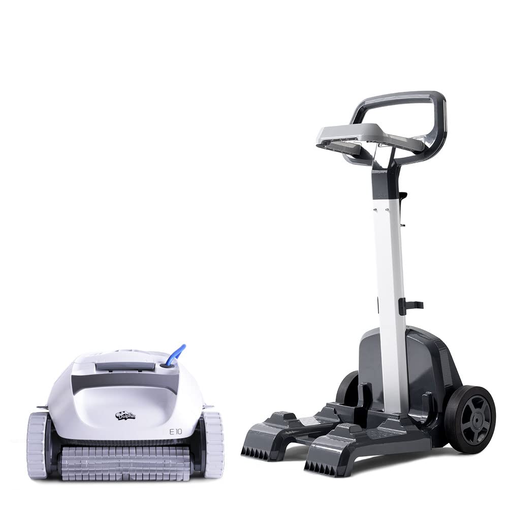 Dolphin E10 Robotic Pool Vacuum Cleaner Up To 30 Ft - Easy Transport And Storage Bundle With Caddy