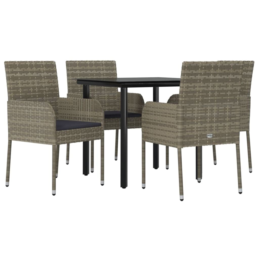 vidaXL Outdoor Dining Set - 11 Pieces with Padded Cushions, Poly Rattan Construction, Sturdy Powder-Coated Steel Frame, Tempered Glass Tabletop - Black and Gray