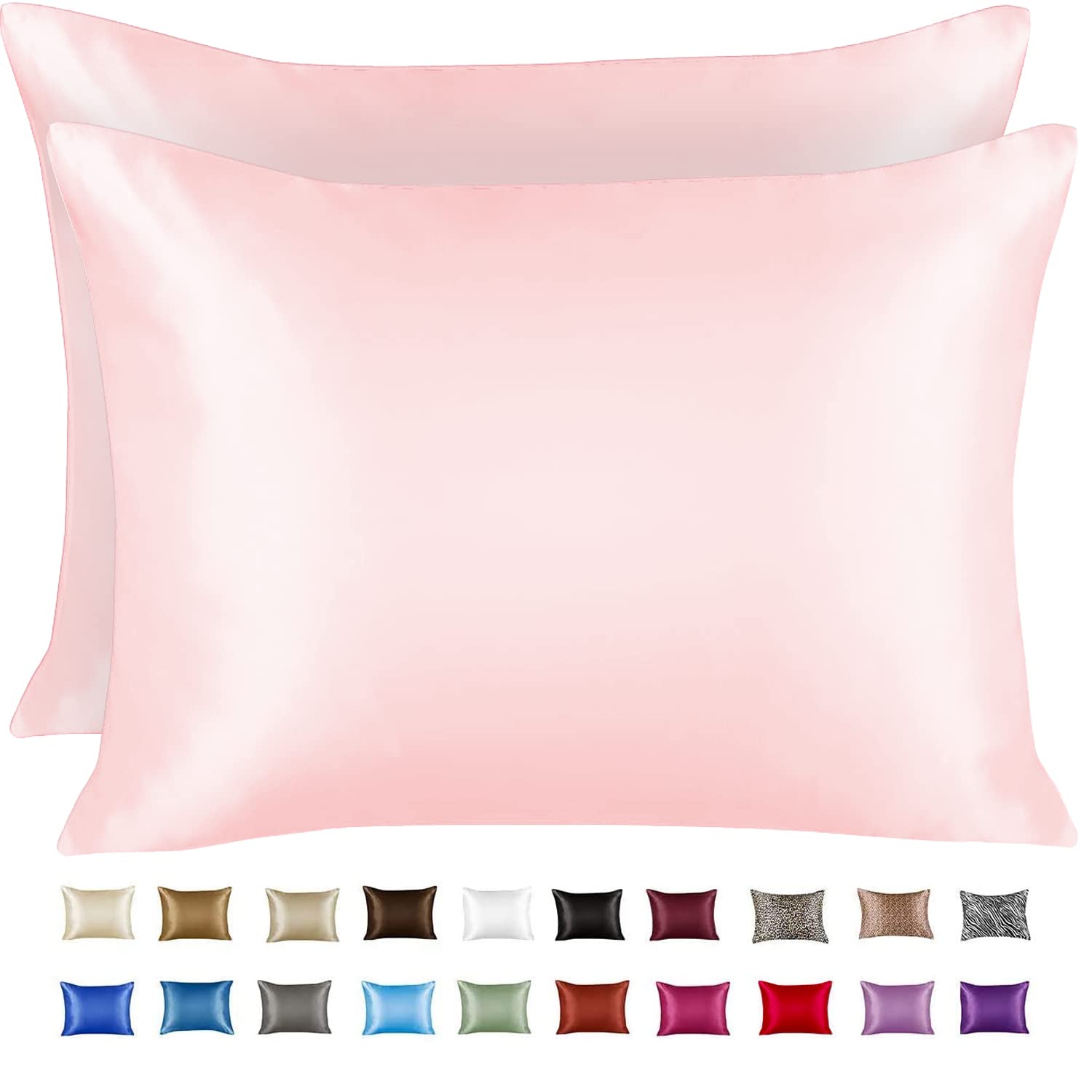 Luxury Satin Pillowcase For Hair - Standard Satin Pillowcase With Zipper, Pink (Pillowcase Set Of 2) - Blissford
