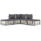 vidaXL 4-Piece Outdoor Patio Lounge Set in Anthracite - Modular Sofas with Thick Cushions, Durable Poly Rattan Frame for Garden/Terrace