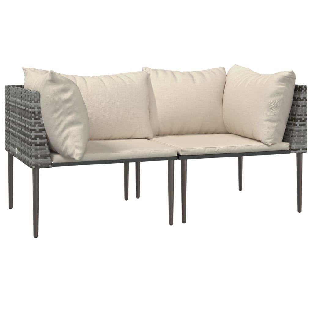 vidaXL Gray Poly Rattan Patio Corner Sofas with Beige Cushions - Modern and Elegant Design, Weather Resistant Material, and Comfortable Seat Experience with Modular Configurations