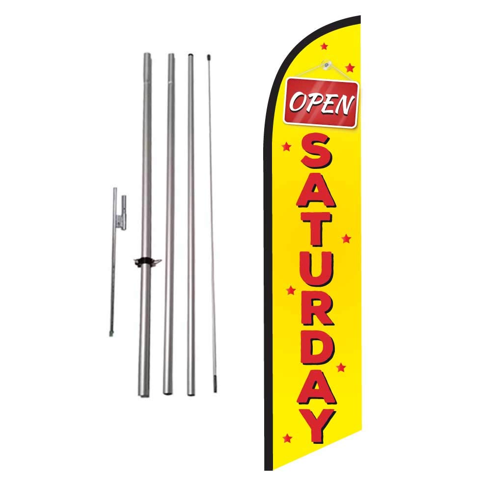 Open Saturday Advertising Feather Banner Swooper Flag Sign With Flag Pole Kit And Ground Stake