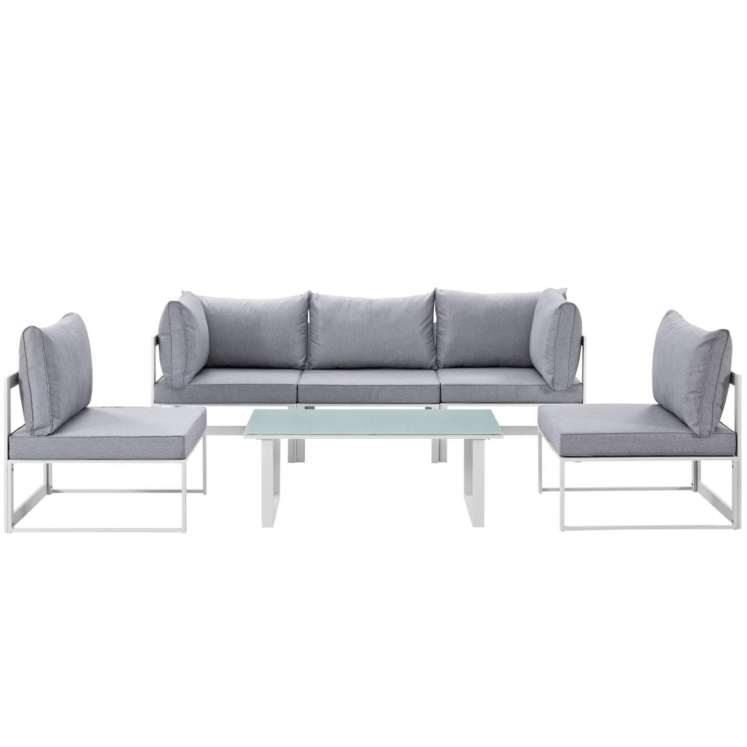 Modway Fortuna Aluminum 6-Piece Outdoor Patio Sectional Sofa Furniture Set With Cushions In White Gray