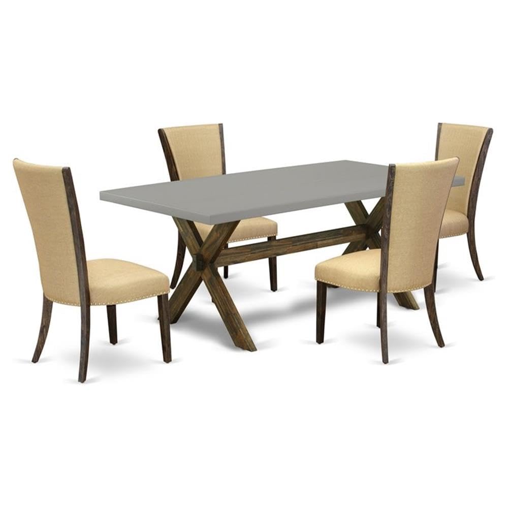 East West Furniture X797Ve703-5 5 Piece Dining Set Includes A Rectangle Dining Room Table With X-Legs And 4 Brown Linen Fabric Upholstered Parson Chairs, 40X72 Inch, Multi-Color