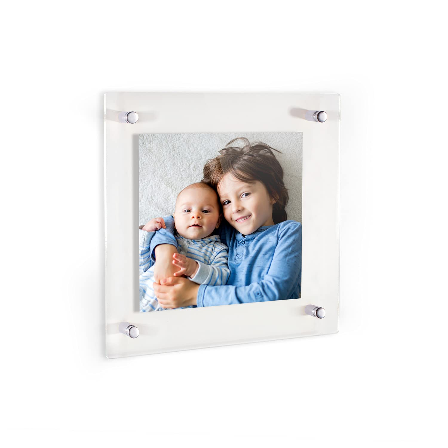ArtToFrames Floating Acrylic Frame for Pictures Up To 10x10 inches (Full Frame is 14x14) with 13x19mm Polished Chrome Acrylic St