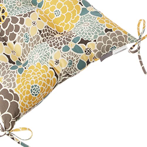 Pillow Perfect Bright Floral Indoor/Outdoor Chair Seat Cushion With Ties, Tufted, Weather, And Fade Resistant, 18.5' X 19', Bl