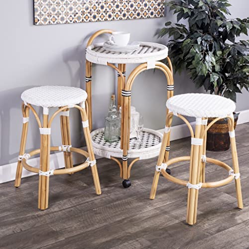 HomeRoots Rattan, Polyurethane Synthetic Rattan White Rattan Counter Stool