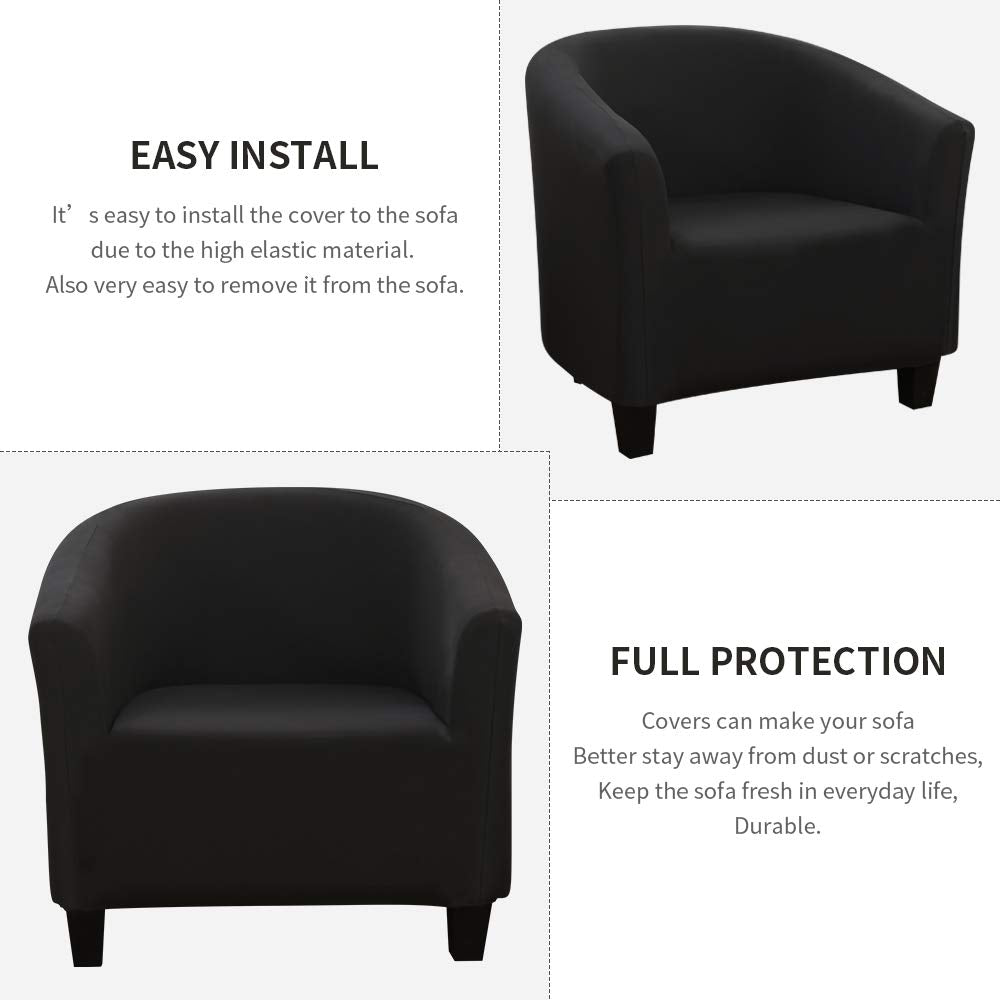 Searchi Club Chair Slipcover Stretch Barrel Chair Covers Solid Color Tub Chair Slipcovers Spandex Armchair Sofa Cover Removable Couch Furniture Protector Arm Chair Cover For Living Room(Black)