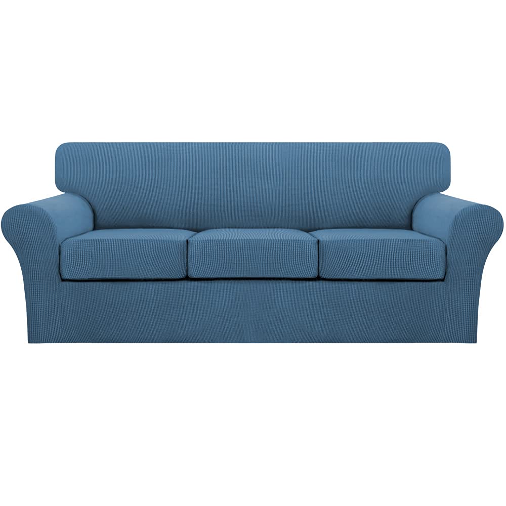4 Piece Sofa Covers For 3 Cushion Couch Sofa Slipcover Soft Couch Cover For Dogs-Washable Sofa Furniture Covers With 3 Individual Cushion Covers, Feature Jacquard Fabric (3 Cushion Sofa, Dusty Blue)