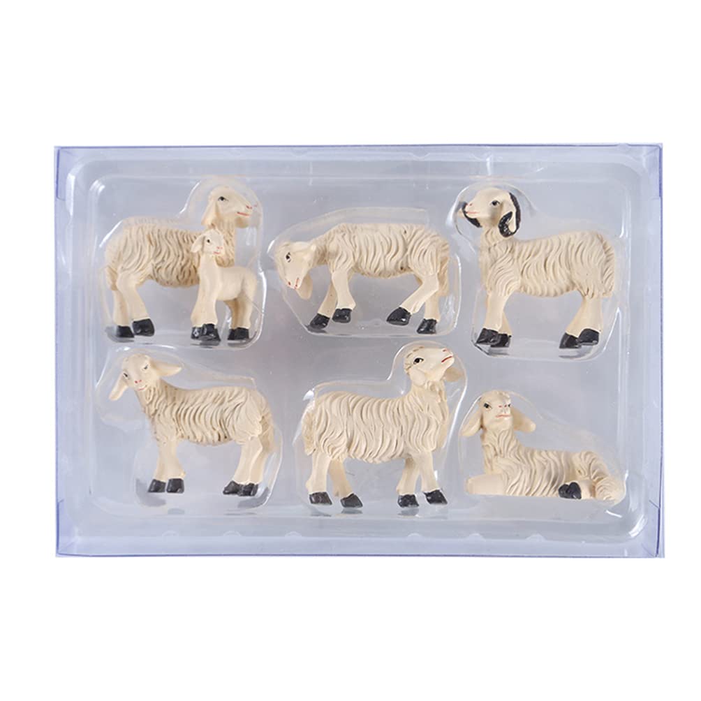 Doitool 6Pcs Miniature Barn Animals Tiny Resin Sheep Goat Model Photo Prop Terrarium Fairy Garden Craft Ornament For Children Ki