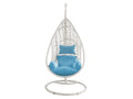 Whiteline Modern Living EG1684-WHT/BLU Bravo Patio Egg Chair, Wicker Frame Cushion, White/Blue