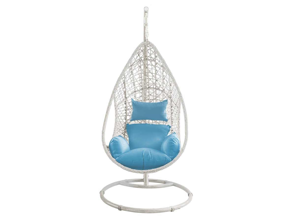 Whiteline Modern Living EG1684-WHT/BLU Bravo Patio Egg Chair, Wicker Frame Cushion, White/Blue