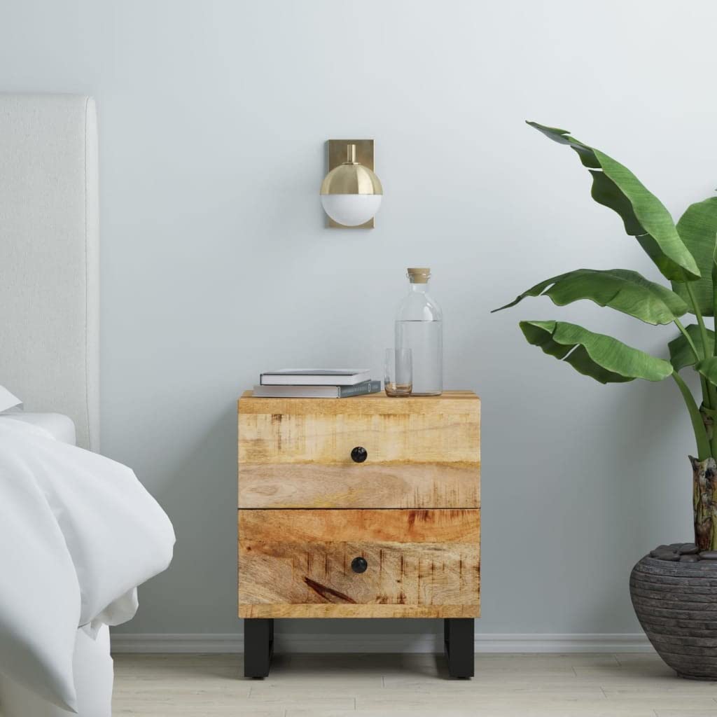 vidaXL Nightstand Storage Accent Bedside Table with Drawers Solid Wood Mango