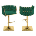 Best Quality Furniture Adjustable Emerald Green Velvet Barstools With Square Gold Chrome Base (Set Of 2)