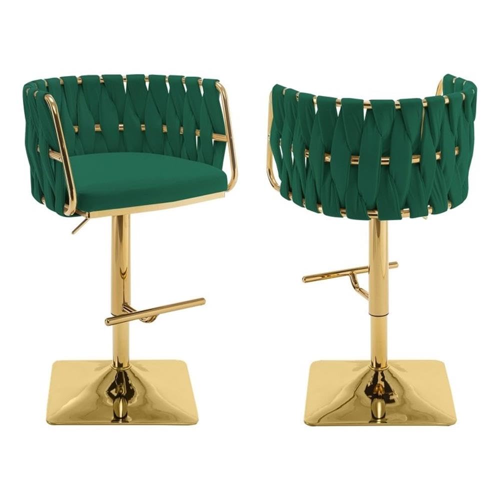 Best Quality Furniture Adjustable Emerald Green Velvet Barstools With Square Gold Chrome Base (Set Of 2)