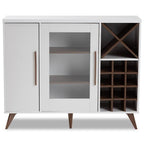 Baxton Studio Pietro Mid-Century Modern White and Walnut Finished Wood Wine Cabinet