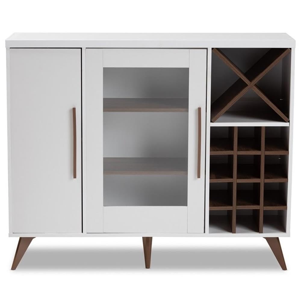 Baxton Studio Pietro Mid-Century Modern White and Walnut Finished Wood Wine Cabinet