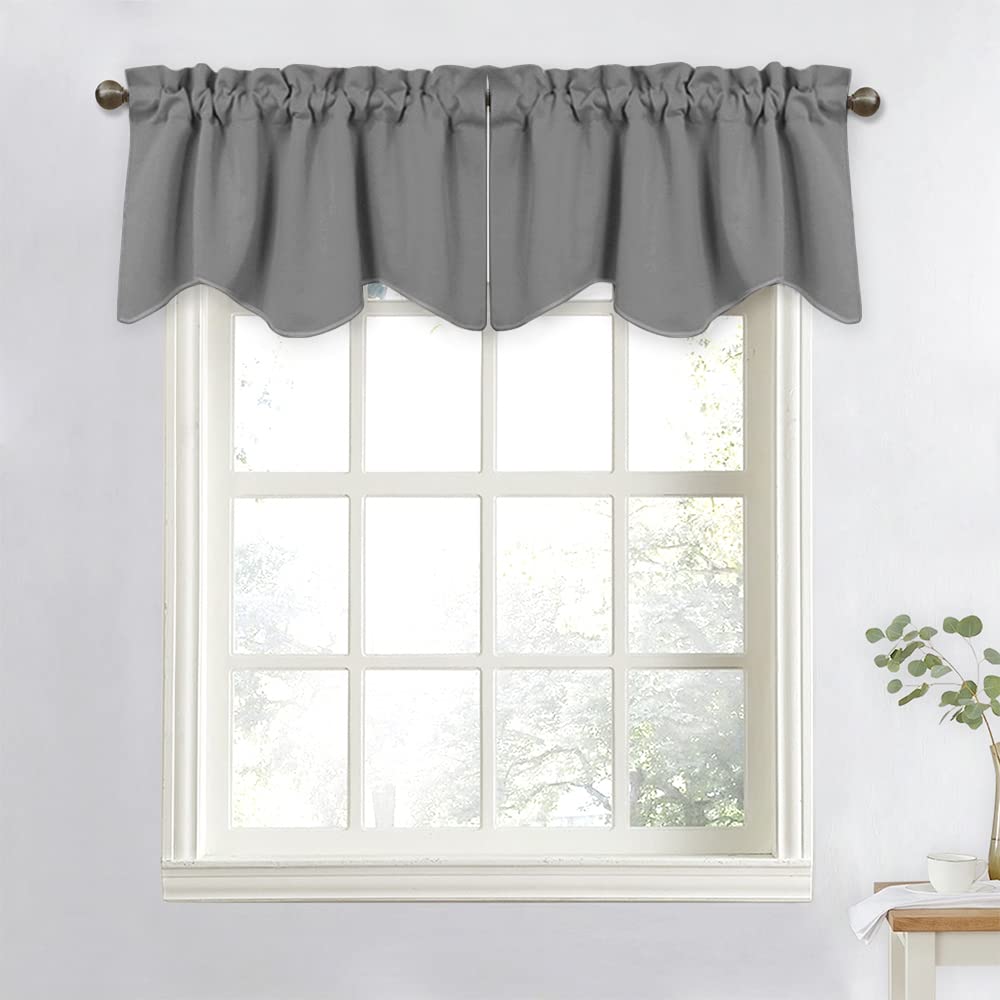 NICETOWN Silver Grey Valances for Windows - Thermal Insulated Blackout Kitchen Curtain Valances Rod Pocket Tiers for Living Room