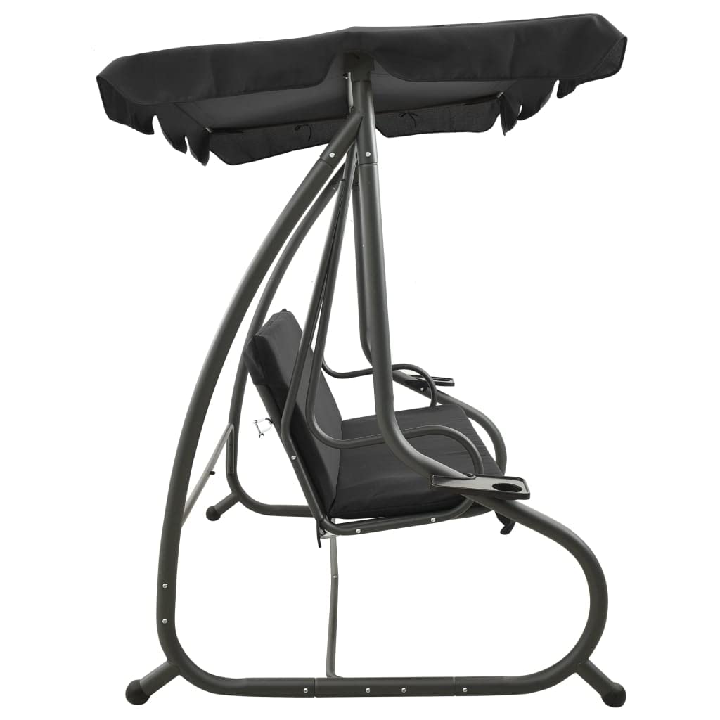 vidaXL Swing Bench, Outdoor Swing Chair with Adjustable Canopy, Hanging Daybed, Outdoor Swing Seat for Balcony Porch, Modern, Anthracite Steel