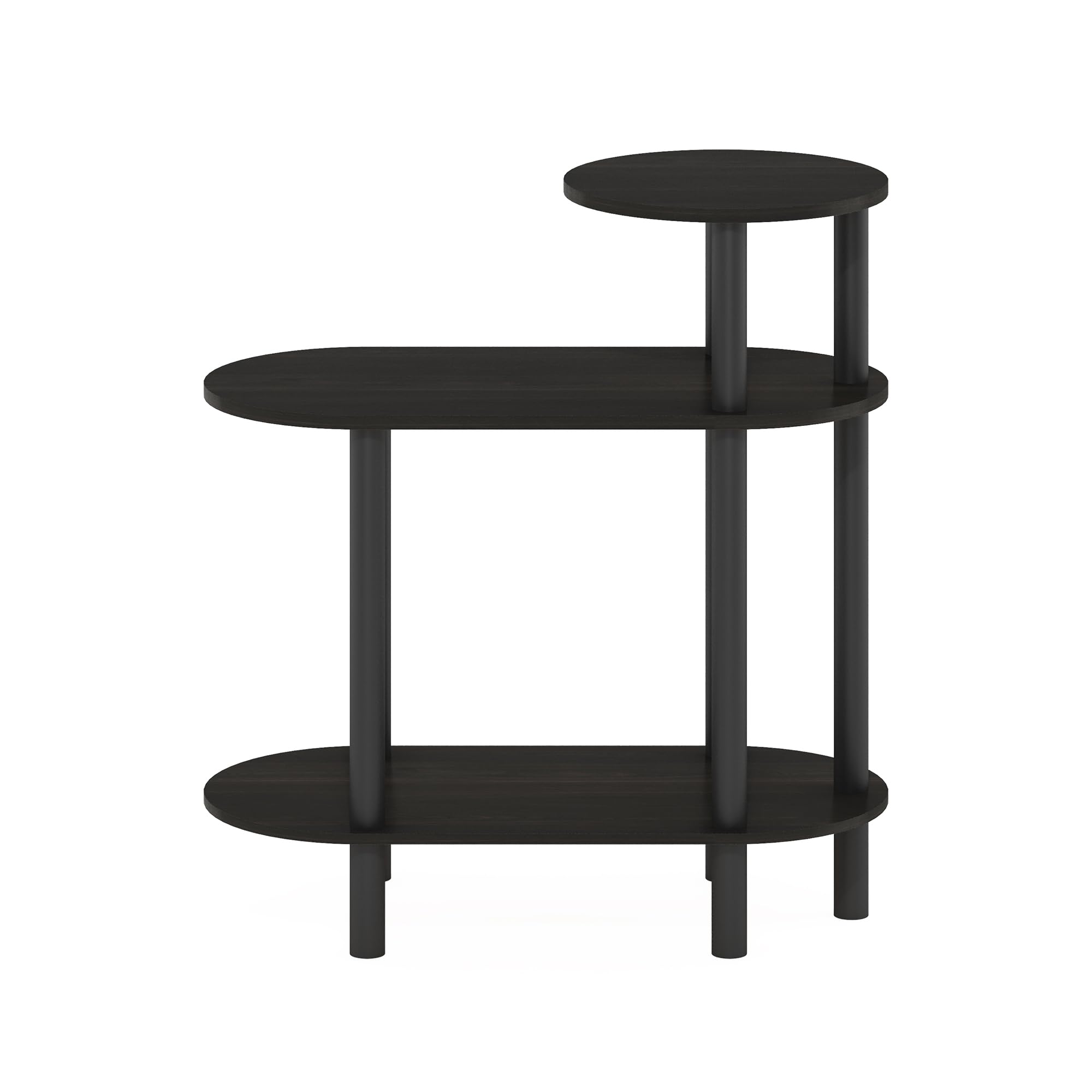 Furinno Turn-N-Tube 3-Tier Oval Sofa Side Table, End Table with Open Shelves, Espresso/Black