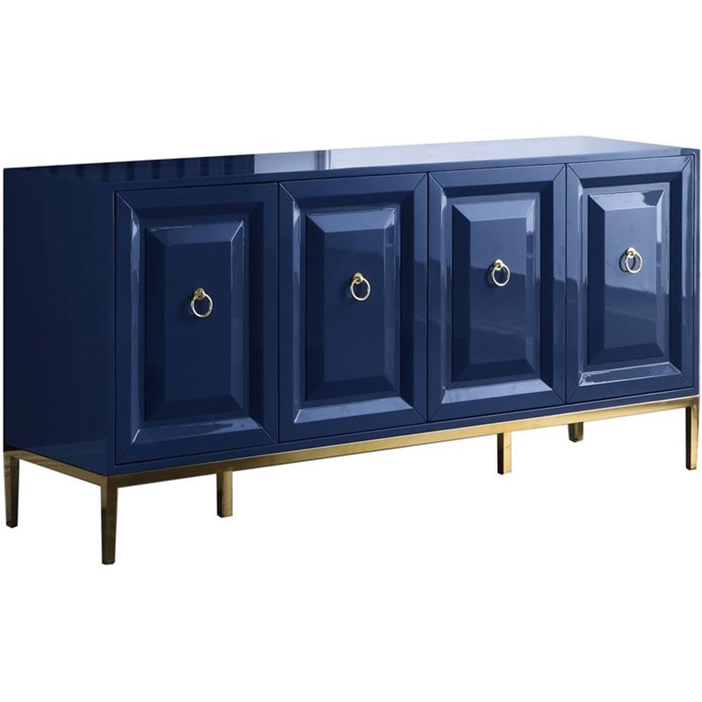 Best Master Furniture Tatiana High Gloss Lacquer Sideboard/Buffet With Gold Trim, Navy Blue