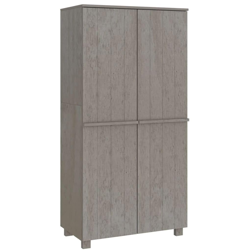 vidaXL Light Gray Pinewood Wardrobe HAMAR - Spacious Double Compartment Closet with Hanging Rod - Modern, Sturdy Solid Wood Construction