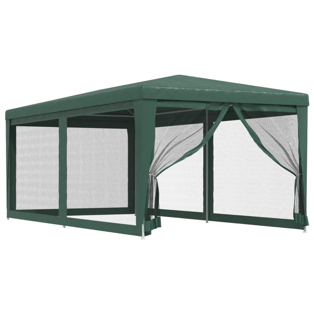 vidaXL Heavy-Duty Party Tent with Mesh Sidewalls, UV and Water-Resistant, Green, Made from High-Density Polyethylene and Iron Fr