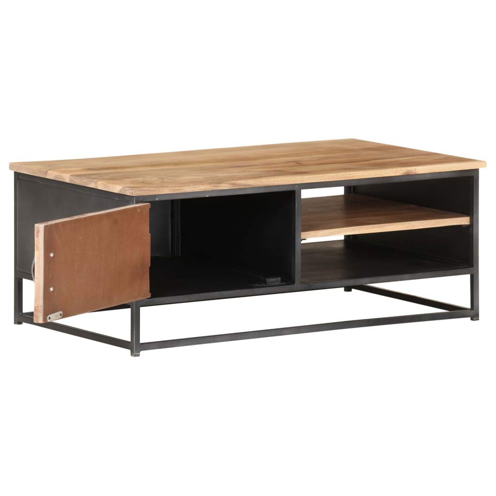 vidaXL Rectangular Coffee Table in Solid Acacia Wood with Steel Legs, 35.4&quot;x19.7&quot;x13.8&quot;, Brown, Industrial Style, Storage Compartments, Durable and Stable, for Living Room or Office