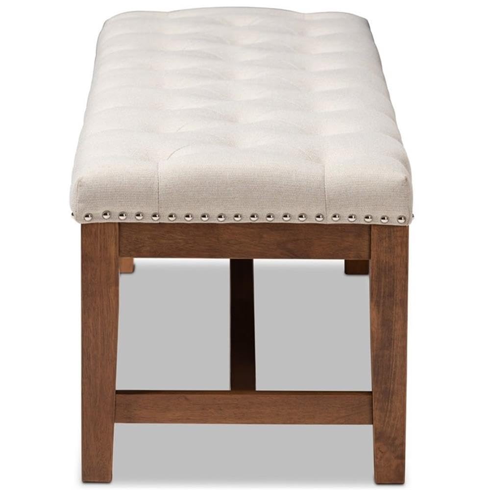 Baxton Studio Ainsley Modern and Contemporary Light Beige Fabric Upholstered Walnut Finished Solid Rubberwood Bench