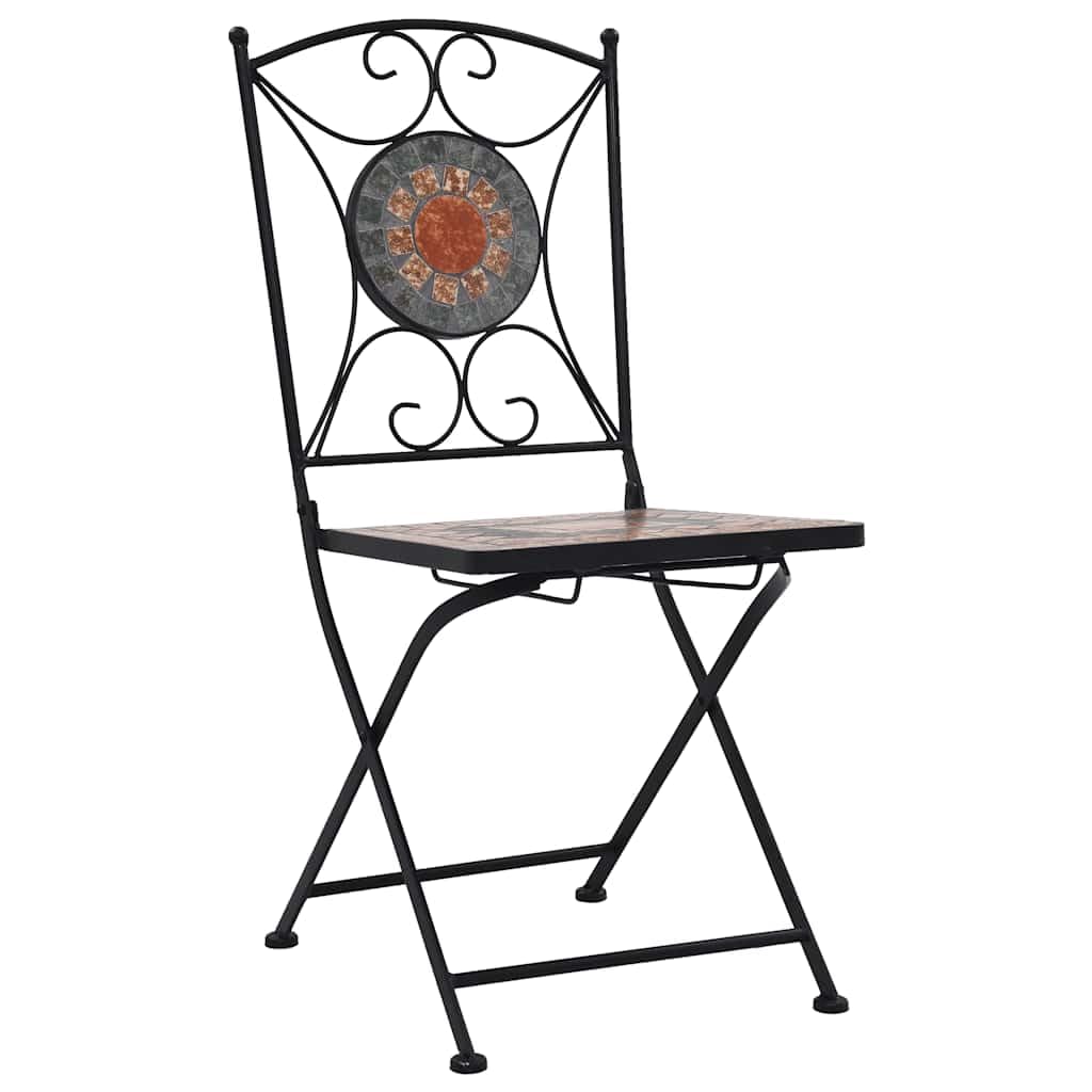 vidaXL Folding Bistro Chairs - Mosaic Outdoor Seat Set - Orange/Gray Ceramic - Patio/Garden