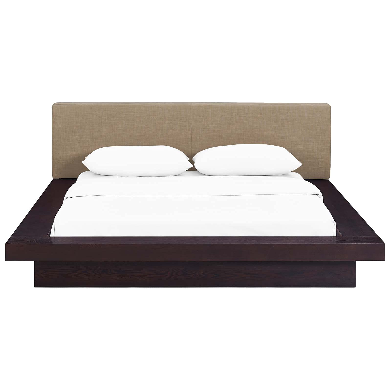 Modway Freja Upholstered Queen Platform Bed With Wood Slat Support In Cappuccino Latte