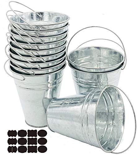 Goldenvalueable 12 Metal Buckets 5 Inch Galvanized Pail For Wedding Decorations, Centerpieces For Party, Garden Planters