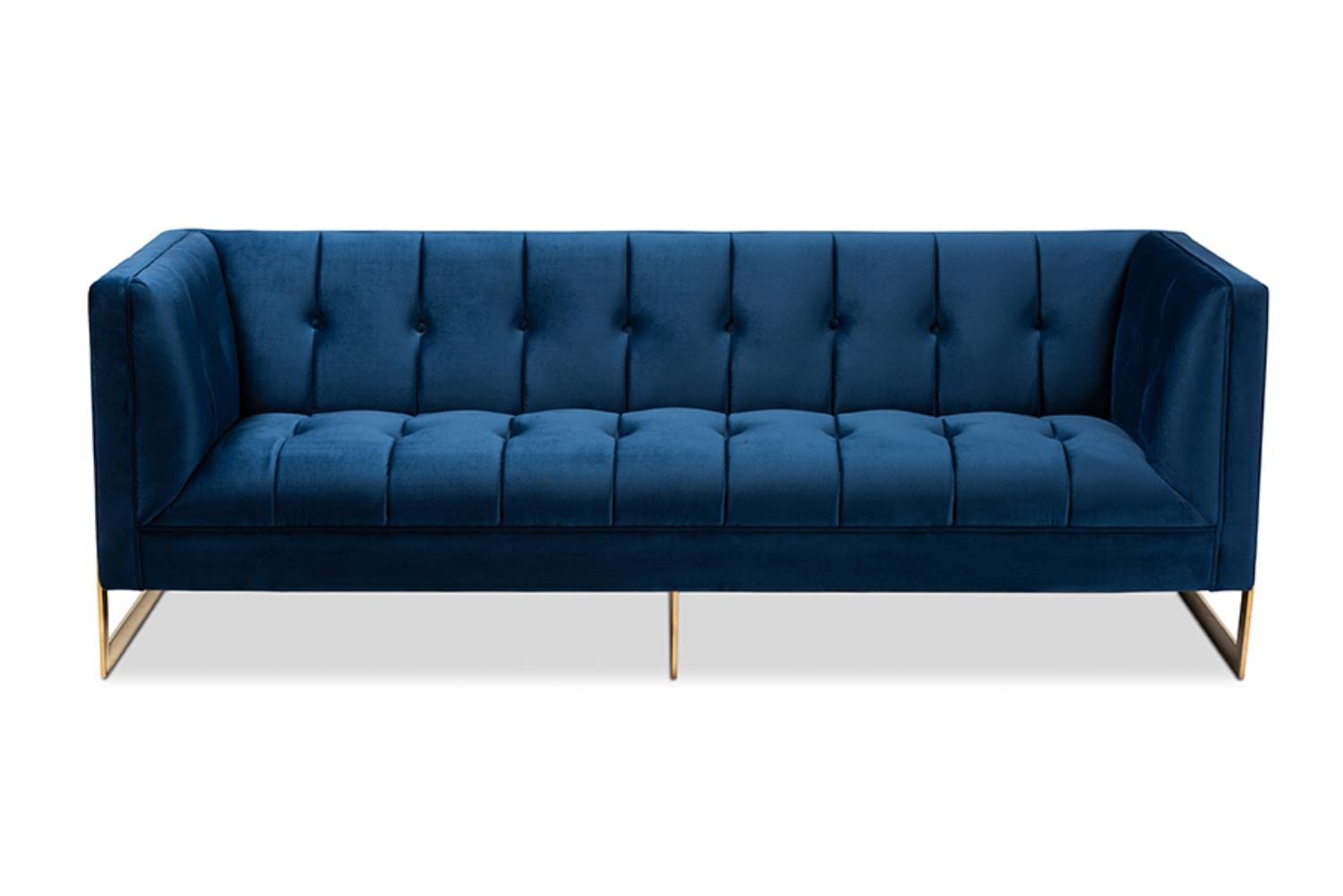 Baxton Studio Ambra Glam and Luxe Navy Blue Velvet Fabric Upholstered and Button Tufted Gold Sofa with Gold-Tone Frame